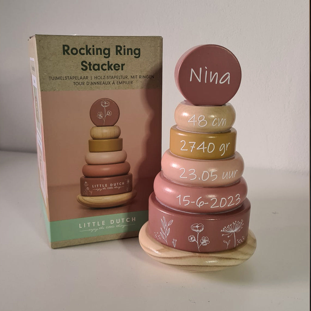Plot-Twist by Kim gepersonaliseerd Geboortetoren Roze - Stapeltoren. Gepersonaliseerd kraamcadeau, geboortecadeau